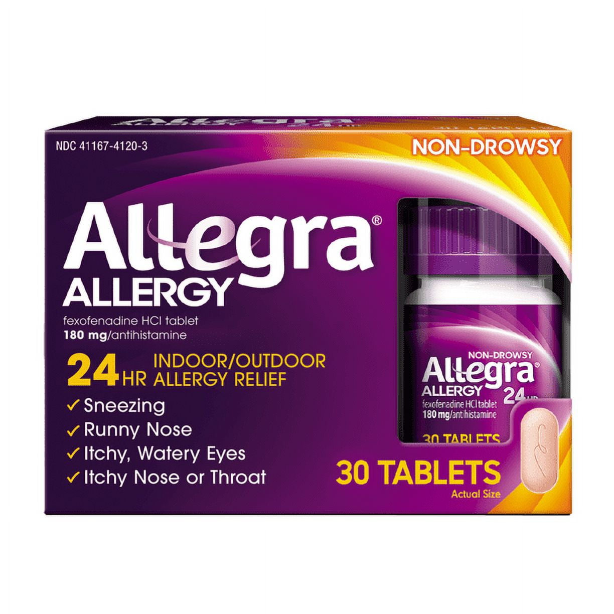 Allegra 24-Hour Tablets 180 mg Non-Drowsy (30 Count) - Allergy